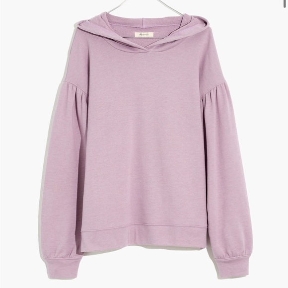 Madewell Pleat-Sleeve Shrunken Hoodie Sweatshirt Pressed Violet Small - Picture 7 of 8